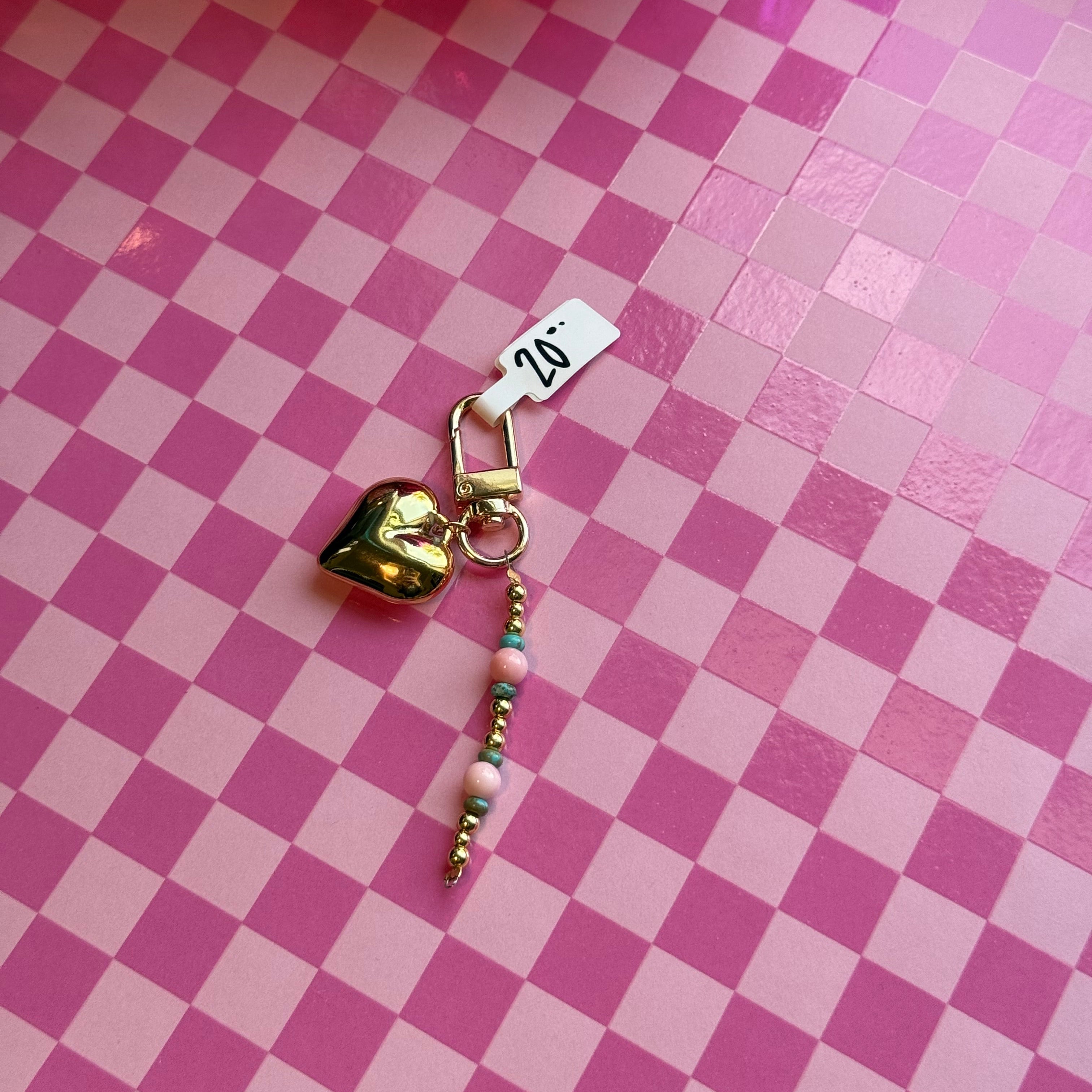 Turquoise and gold heart keychain