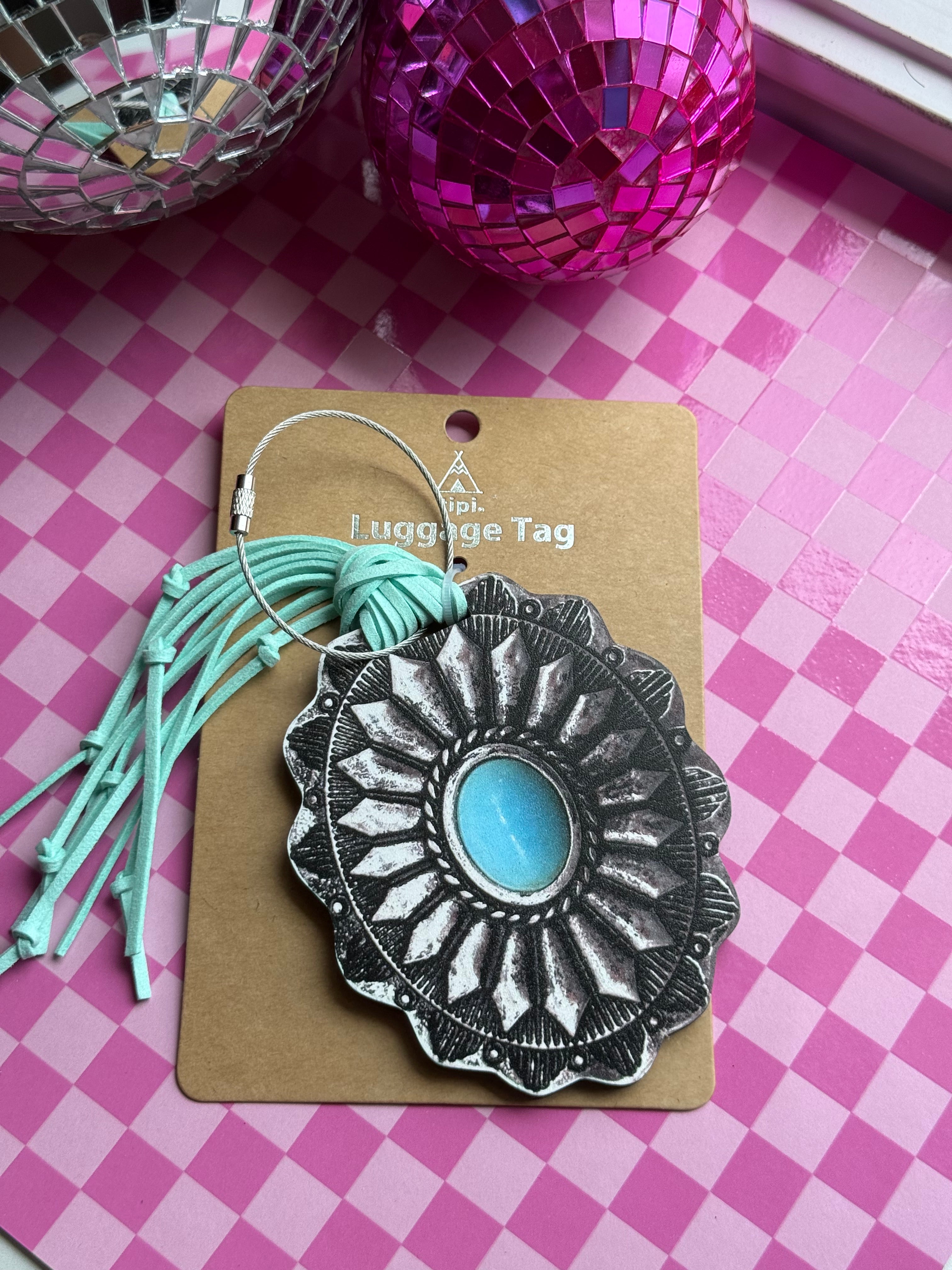 Turquoise concho luggage tag