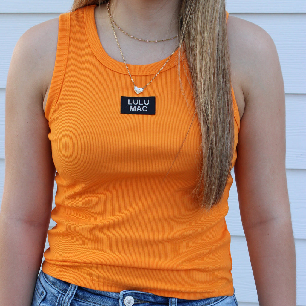 Orange lulu mac top