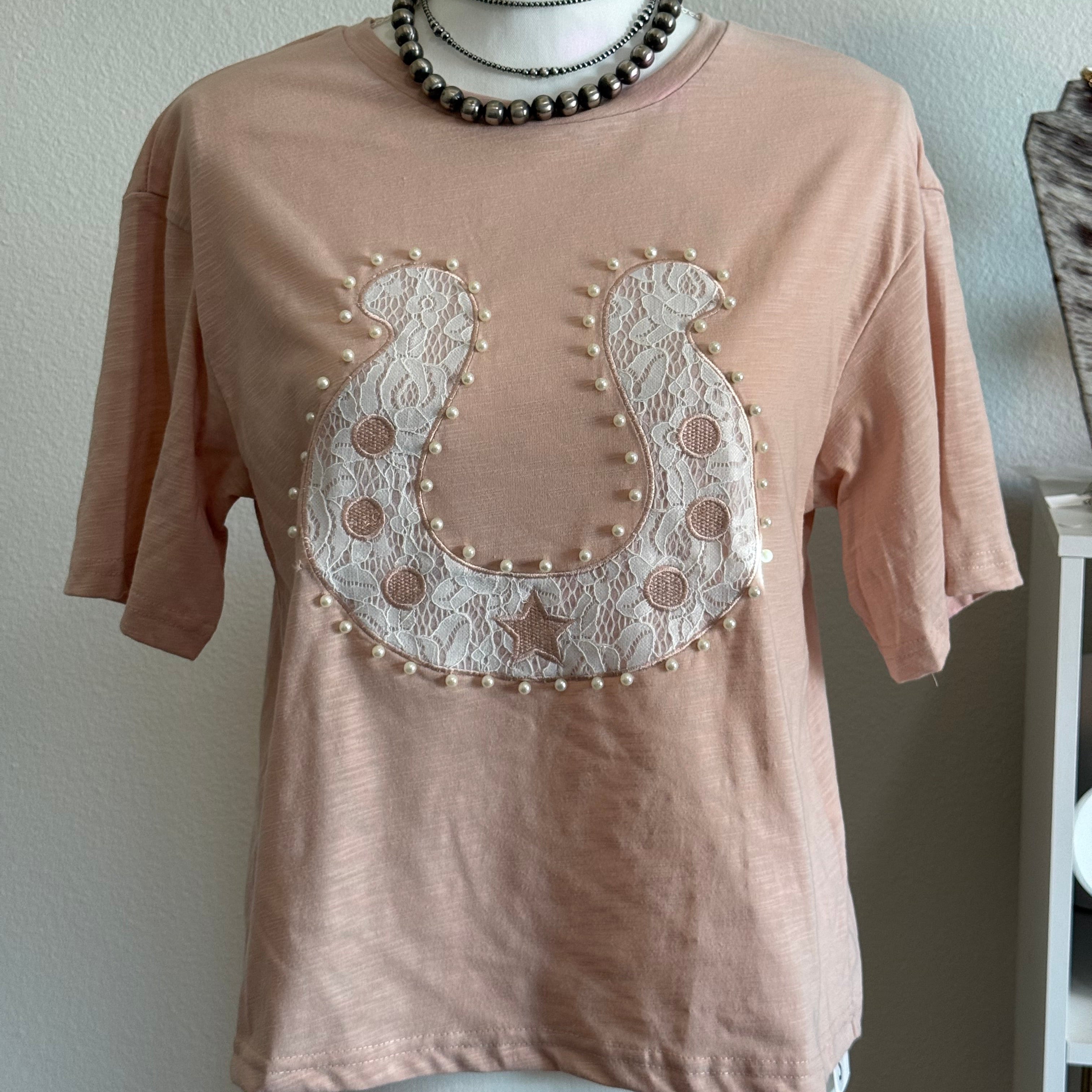 Lace pearl beaded horseshoe