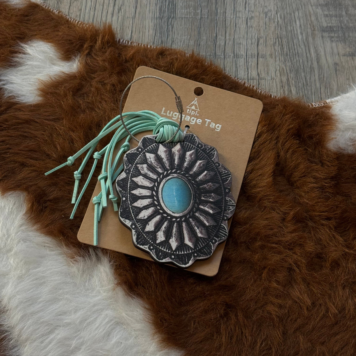 Turquoise concho luggage tag